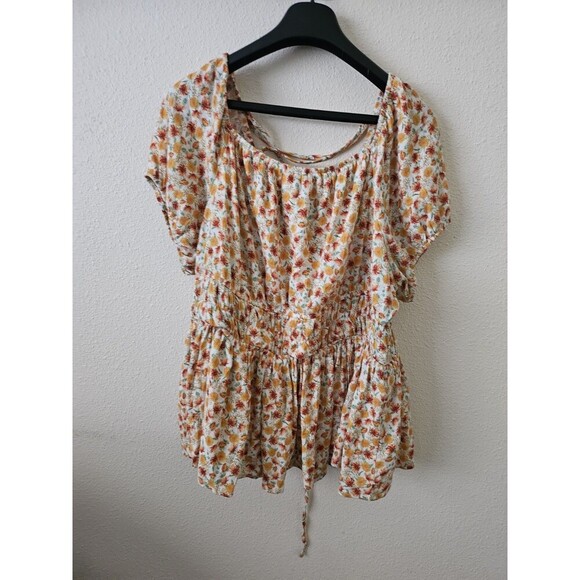 Torrid Women's Floral Crinkle Gauze Cris Cross Back Bohemia Chic Top Size 1 - Picture 3 of 13